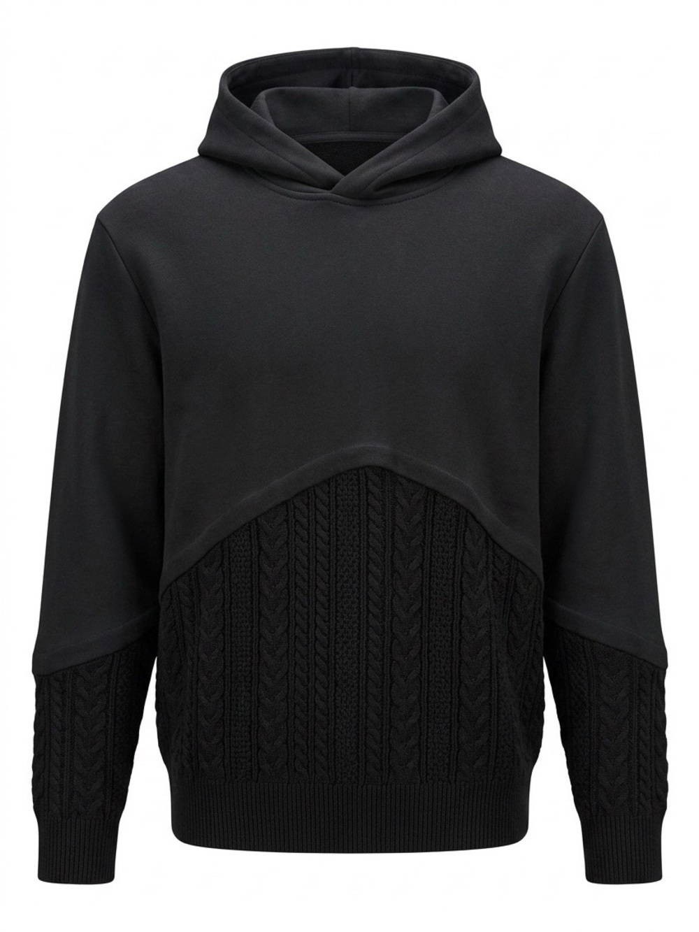 Twenty Montreal Men’s Black Cable Knit Panel Hoodie Sweater XL